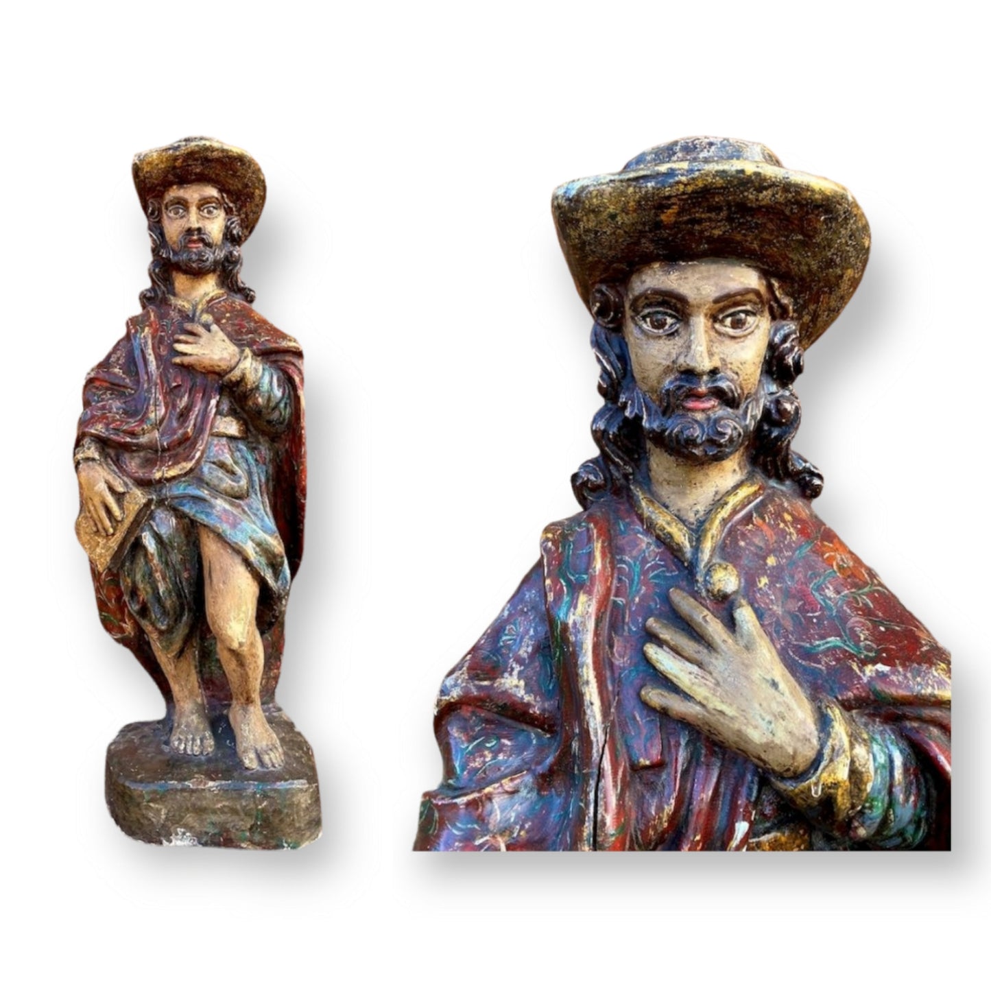 Large & Impressive Late 18th Century French Antique Carved Wood Sculpture of a Male Saint, Possibly Saint James