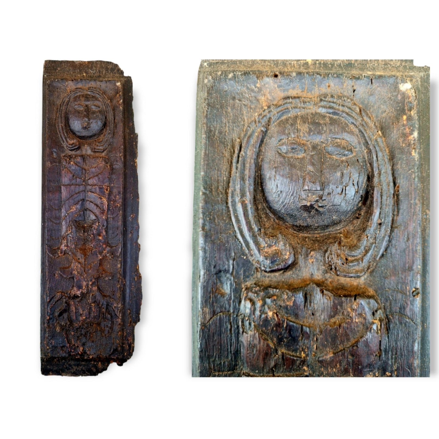 Late 16th Century Carved Oak Figural Panel – Female Portrait Above Foliate Plinth