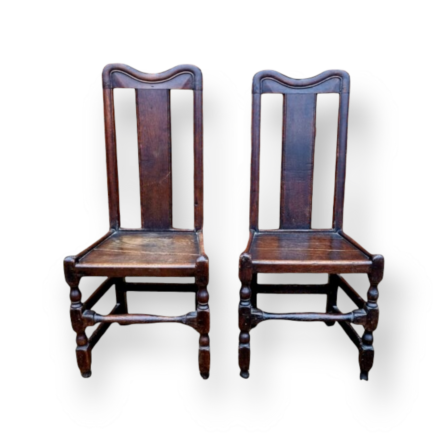 Pair of 17th Century Welsh Antique Oak Back Stools or Hall Chairs