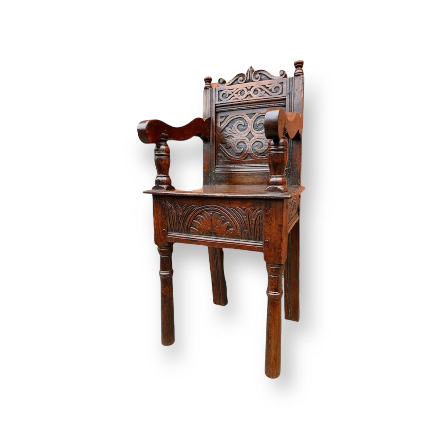 17th Century English Antique Oak Child's High Chair, Circa 1680
