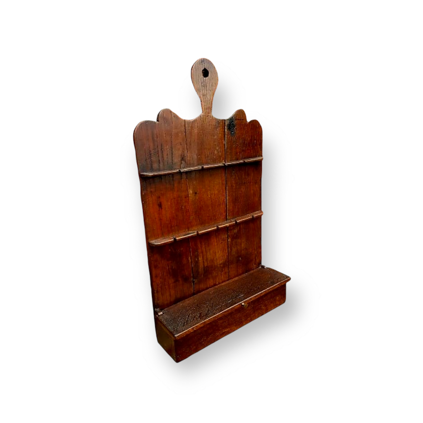 Late 18th Century George III Period English Antique Oak Spoon Rack with Associated Set of 6 x 17thC Pewter Spoons