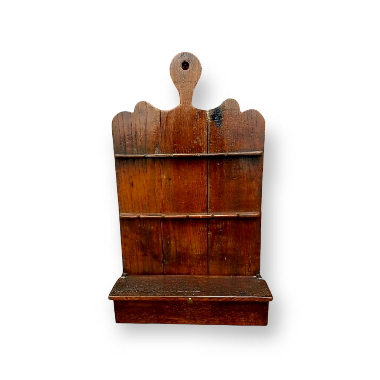 Late 18th Century George III Period English Antique Oak Spoon Rack with Associated Set of 6 x 17thC Pewter Spoons