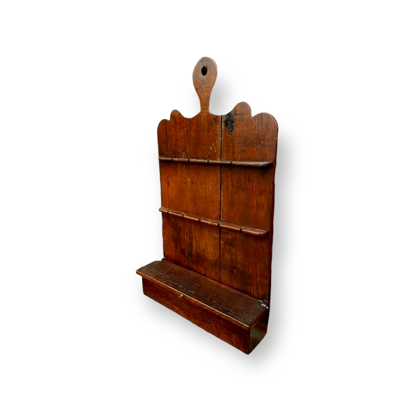 Late 18th Century George III Period English Antique Oak Spoon Rack with Associated Set of 6 x 17thC Pewter Spoons