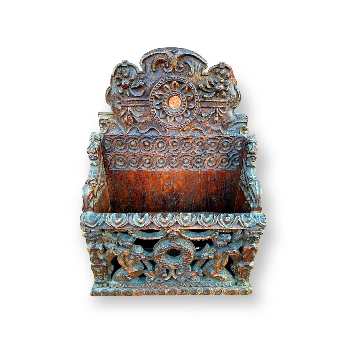 17th Century Style, 19th Century Made, English Antique Carved Oak Letter Rack Dated "1895"