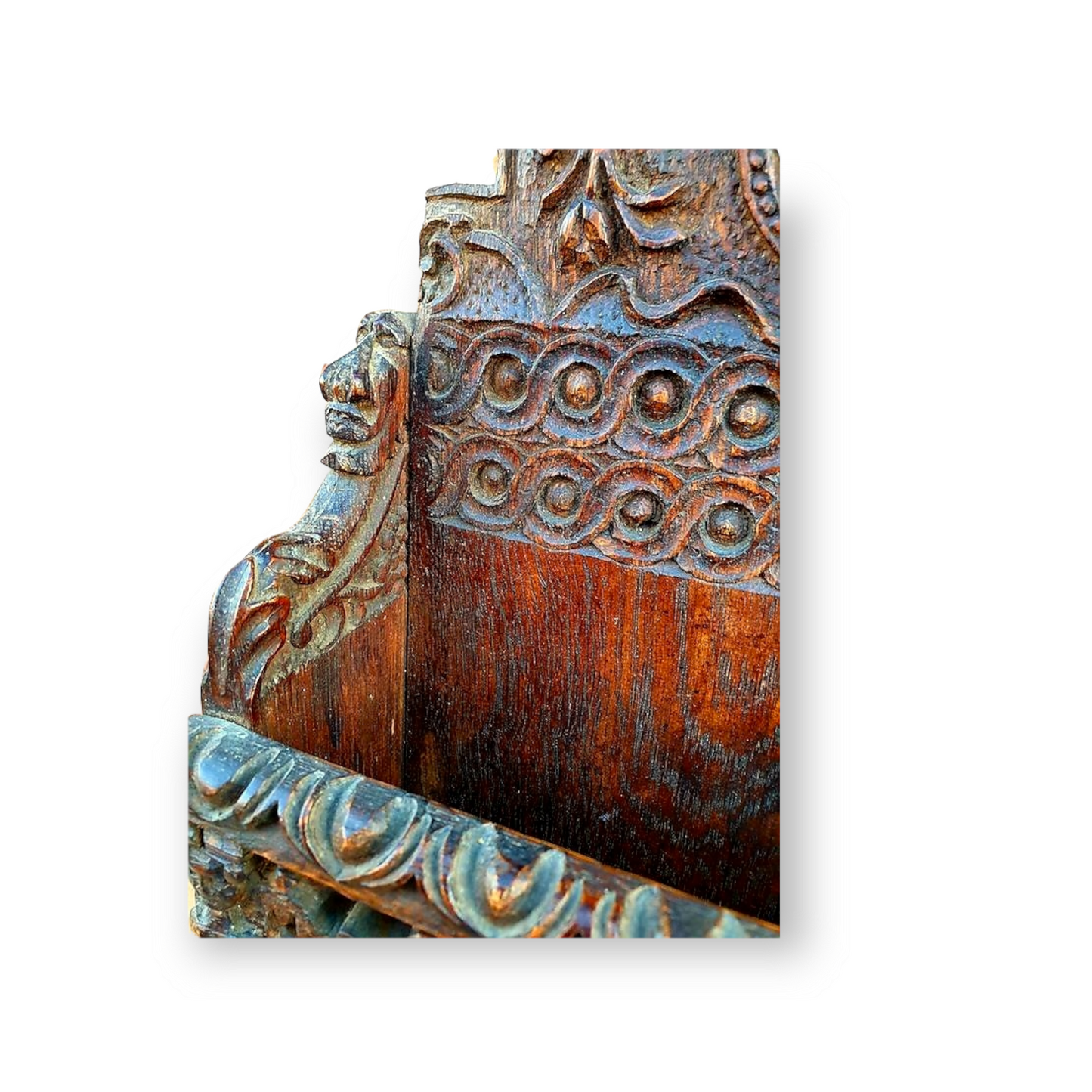 17th Century Style, 19th Century Made, English Antique Carved Oak Letter Rack Dated "1895"