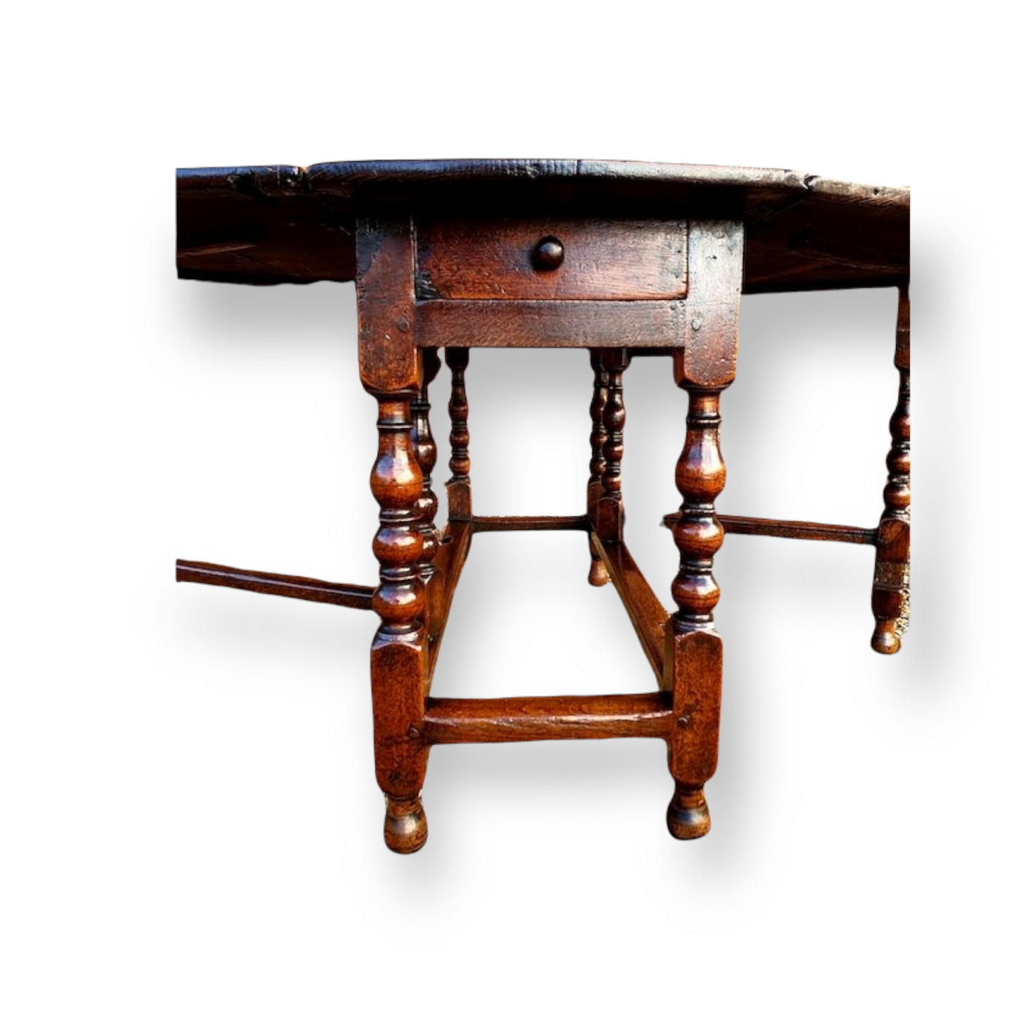A Well-Patinated Late 17th Century English Antique Walnut, Elm & Oak Gateleg Table, Circa 1680