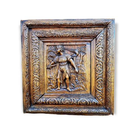 Large 17th Century French Antique Oak Carved Panel Depicting Lucretia - The Representation of Womanly Virtue
