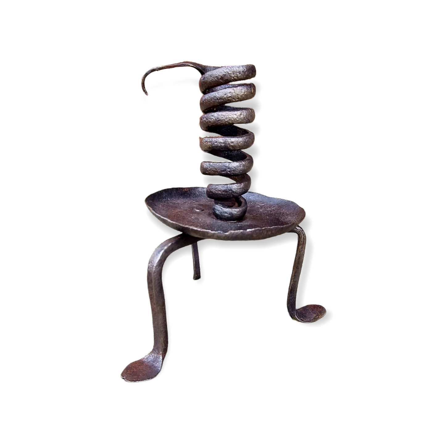 Late 18th Century Primitive Antique Wrought Iron Candleholder or Rat Tail Candleholder