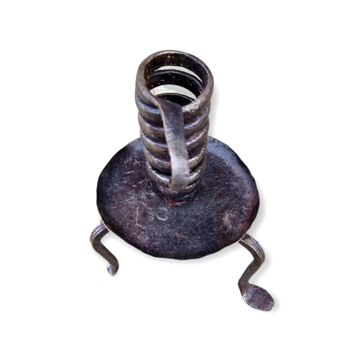 Late 18th Century Primitive Antique Wrought Iron Candleholder or Rat Tail Candleholder
