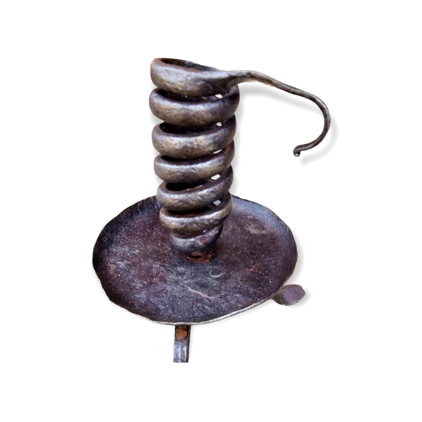 Late 18th Century Primitive Antique Wrought Iron Candleholder or Rat Tail Candleholder