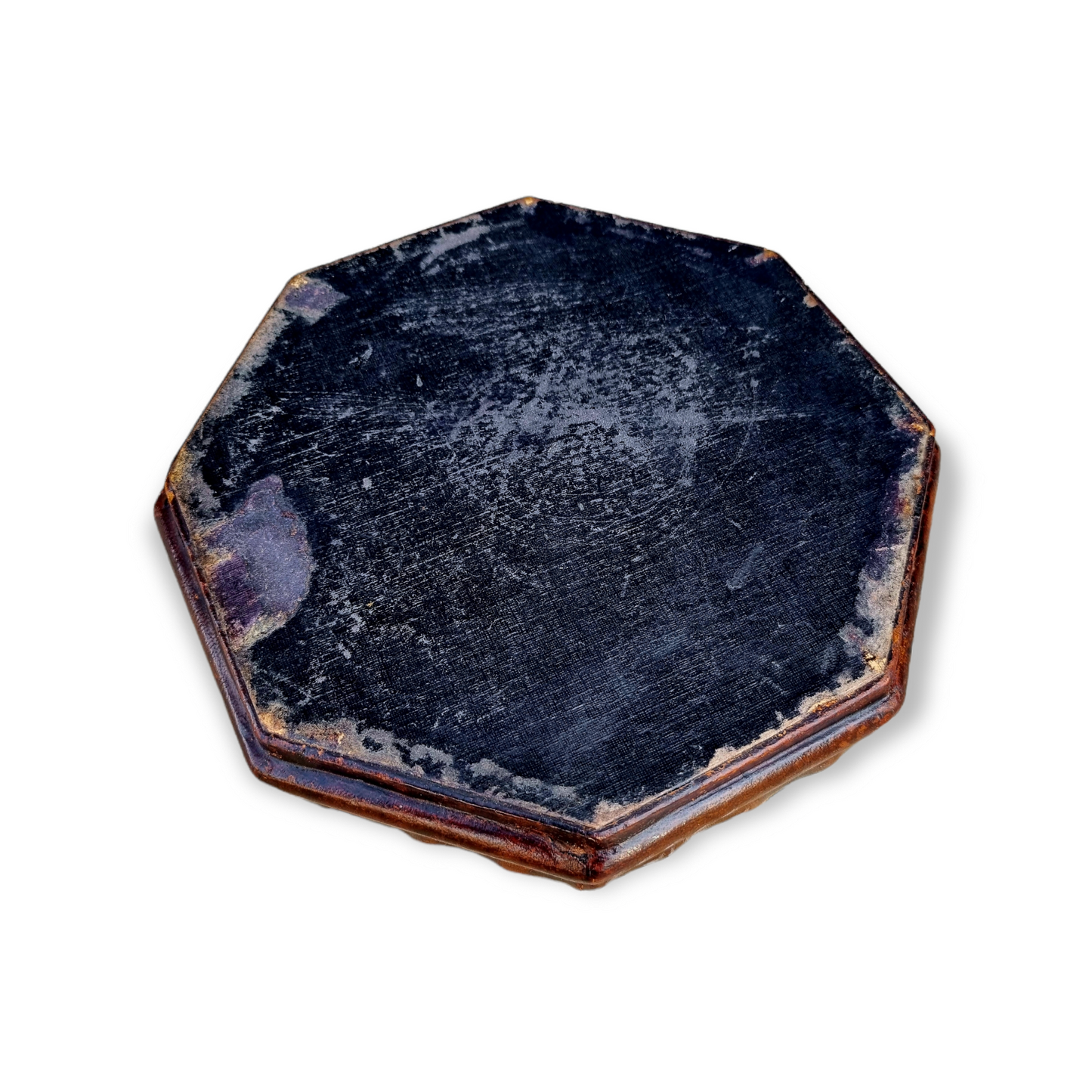 Mid 18th Century Antique Tooled Leather Box / Travelling Case With A Rare Inlaid Compass to the Lid
