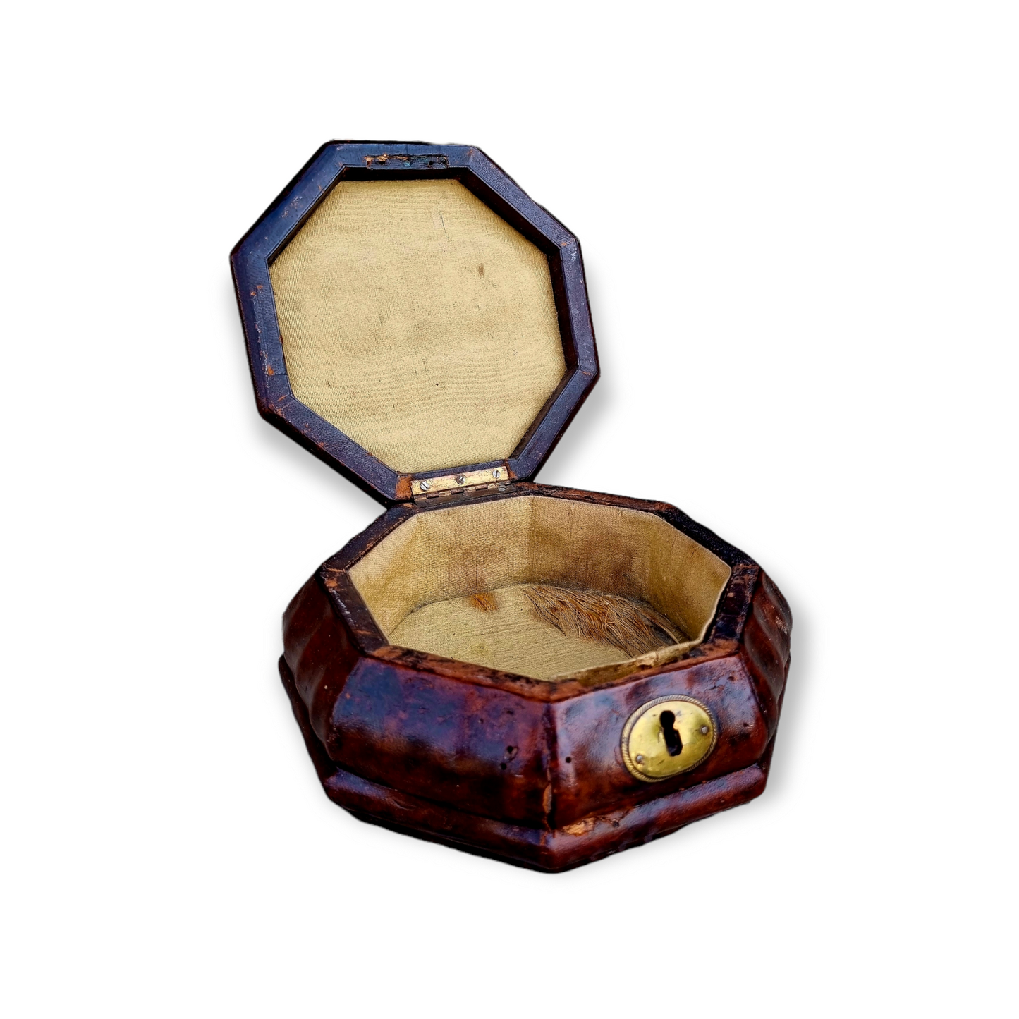 Mid 18th Century Antique Tooled Leather Box / Travelling Case With A Rare Inlaid Compass to the Lid