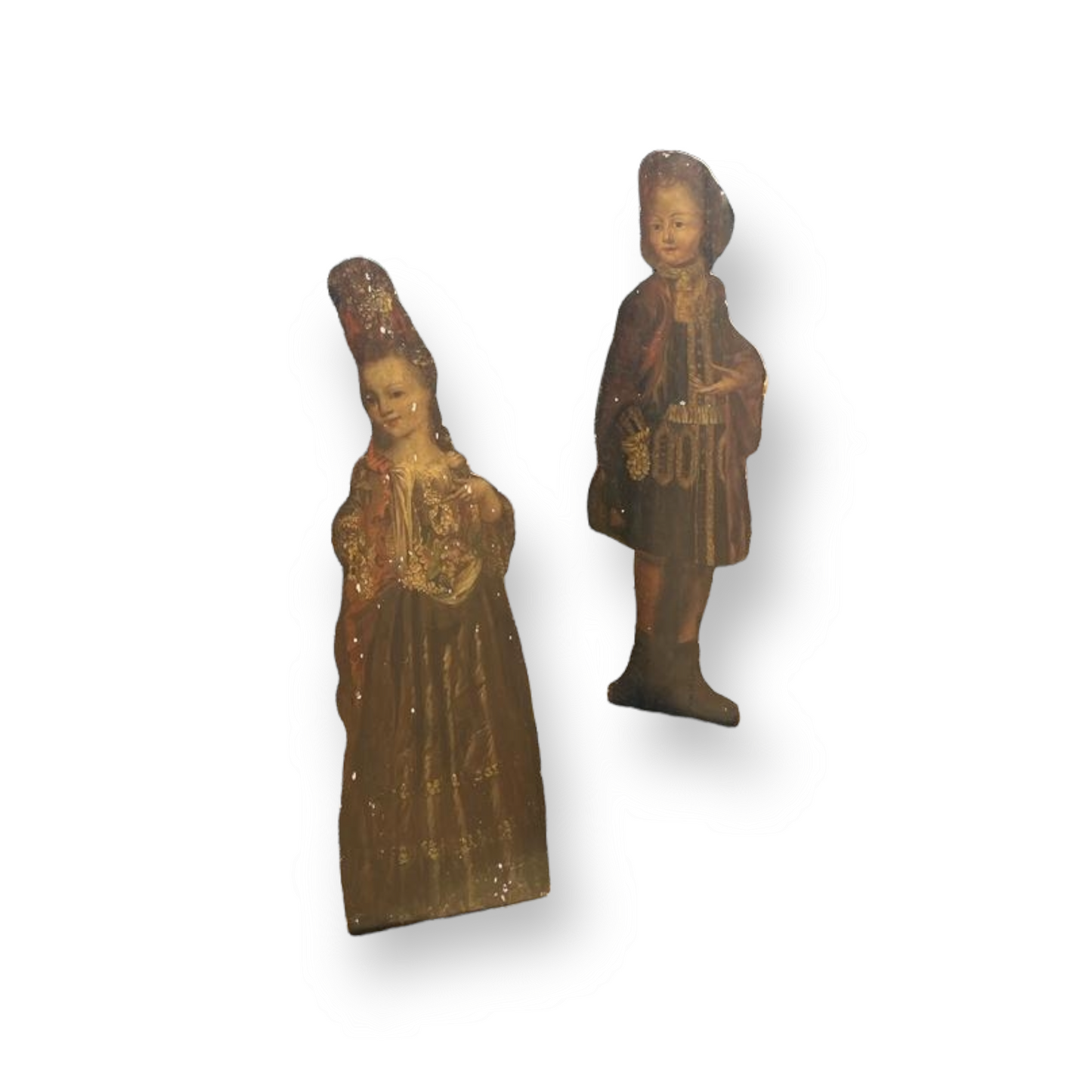 Pair of George III Period / 18th Century English Antique Dummy Boards / Silent Companions of an Aristocratic Boy and Girl