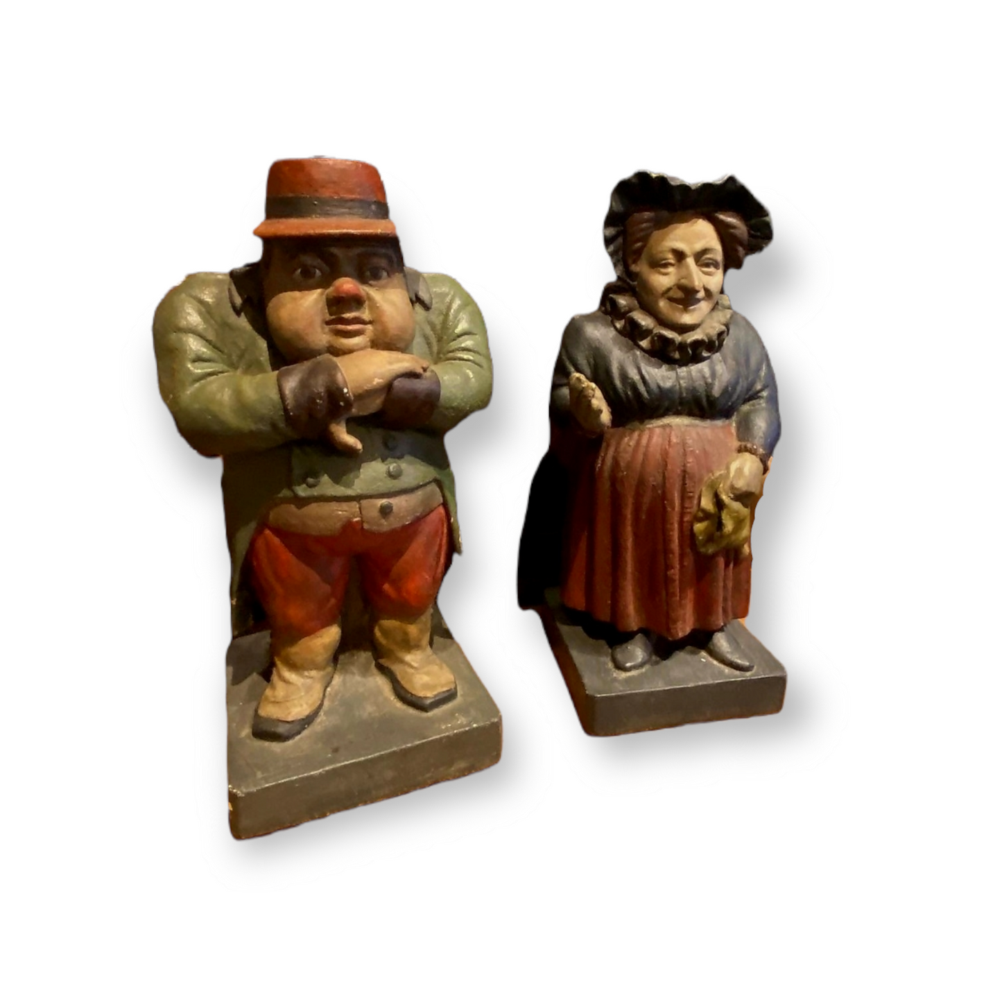Pair of 19th Century English Antique Reconstituted Stone Folk Art Figures of a Farmer and His Wife