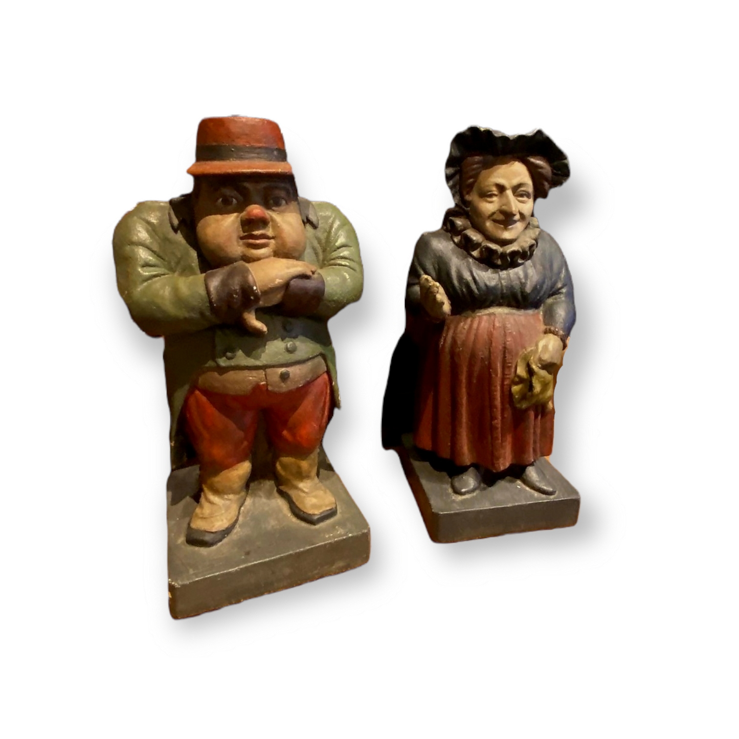 Pair of 19th Century English Antique Stoneware Folk Art Figures of a Farmer and His Wife