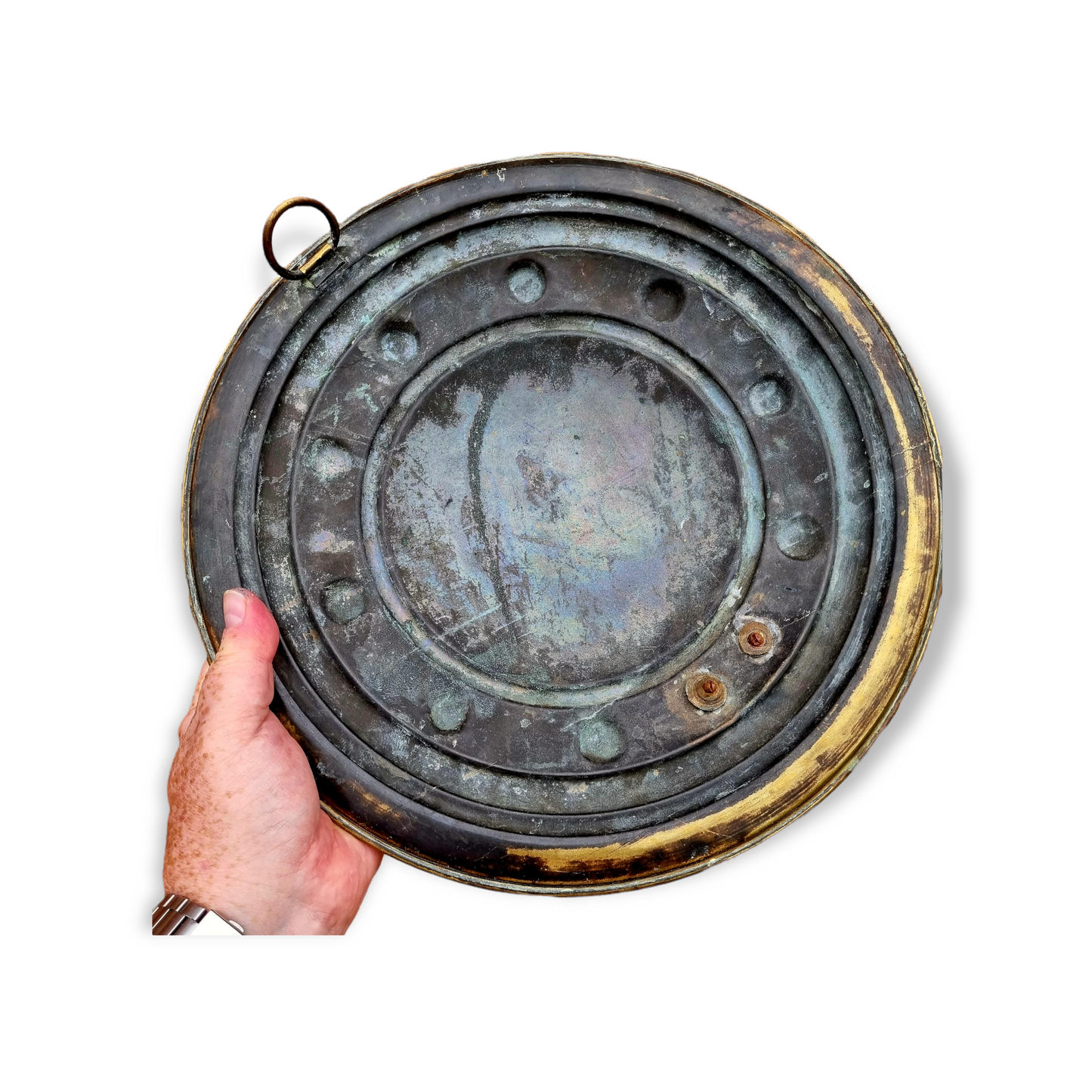 19th Century English Antique Brass Wall Reflector With Twin Candle Sconce