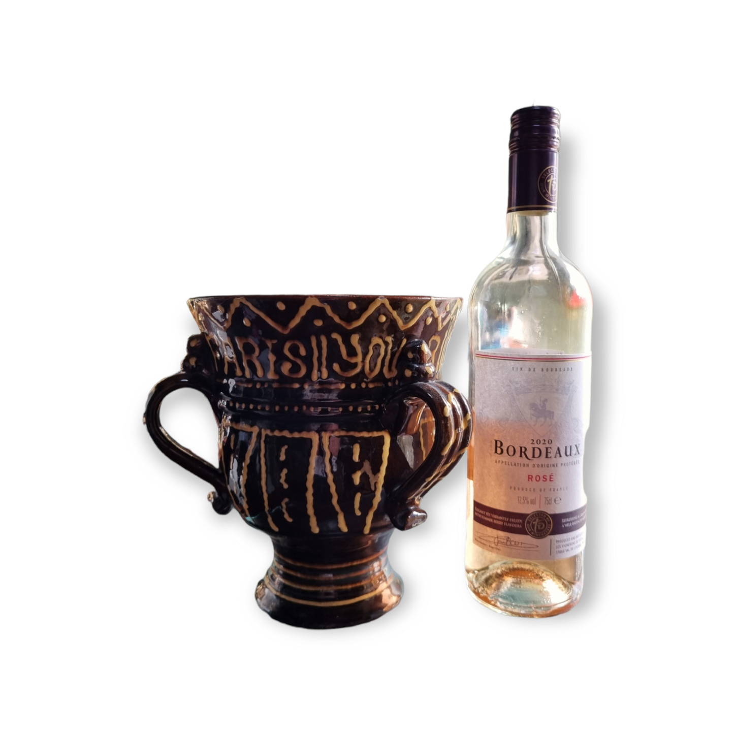 17th Century Style English Antique Slipware Loving Cup / Tyg Inscribed & Dated 1678