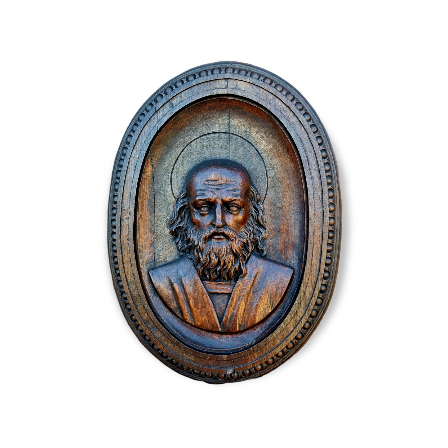 Large Late 18th Century / Early 19th Century Italian Antique Oak Carved Wood Panel Depicting A Male Saint