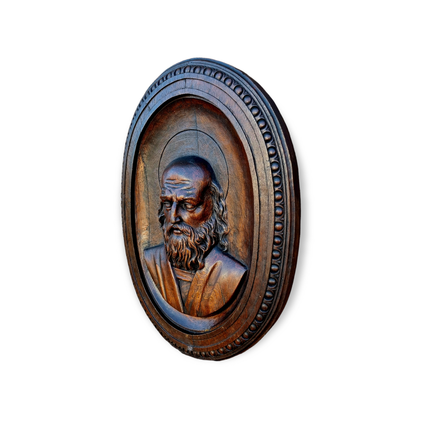 Large Late 18th Century / Early 19th Century Italian Antique Oak Carved Wood Panel Depicting A Male Saint