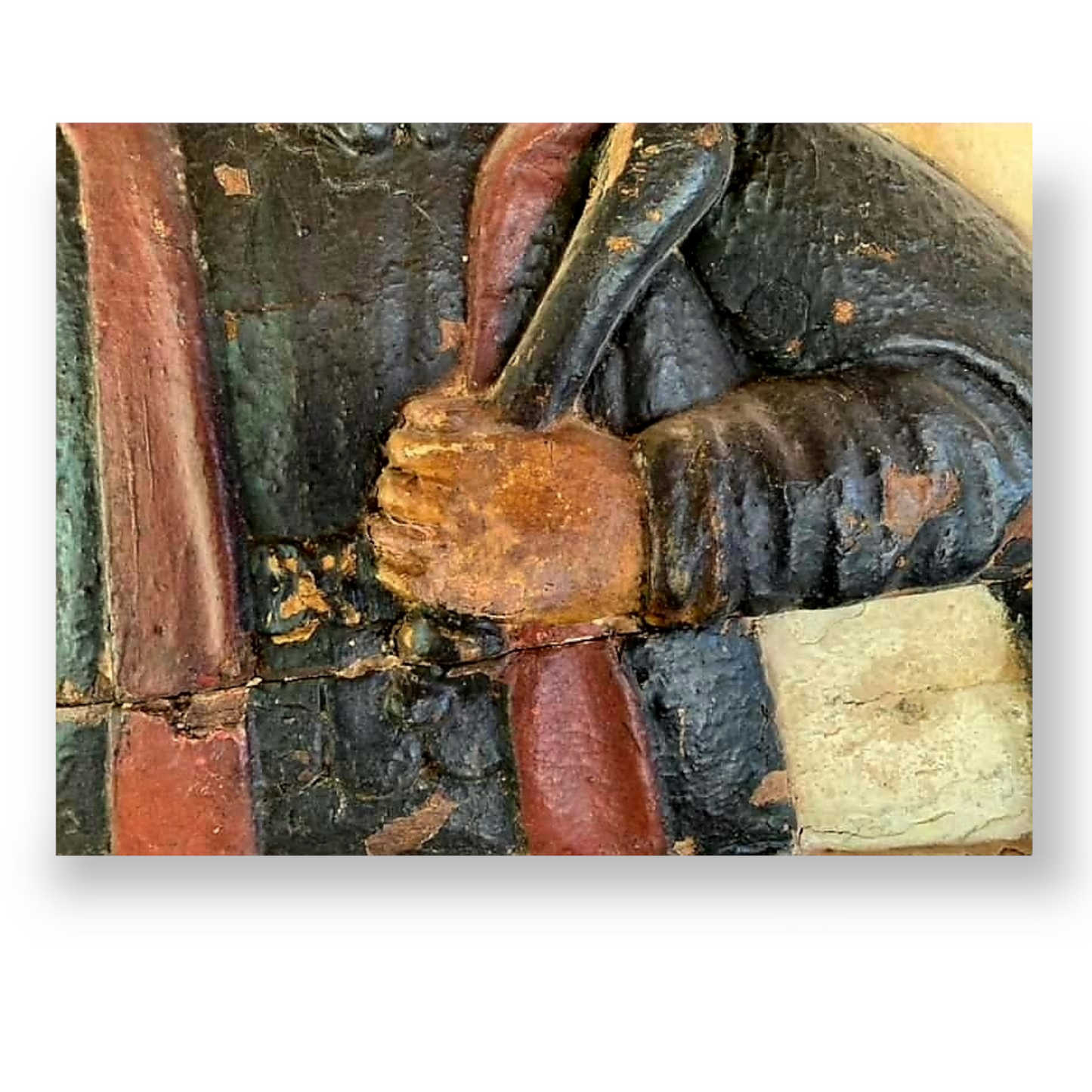 Large Mid 17th Century Indo-Portuguese Antique Carved Wooden Panel Depicting a King or Saint