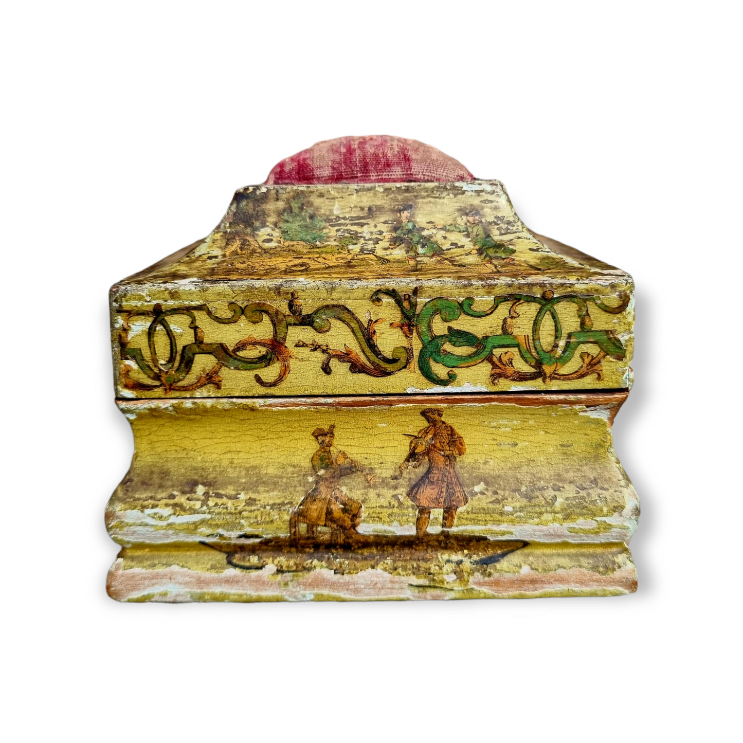 18th Century Italian Antique Box With Decoupage Decoration And Pincushion