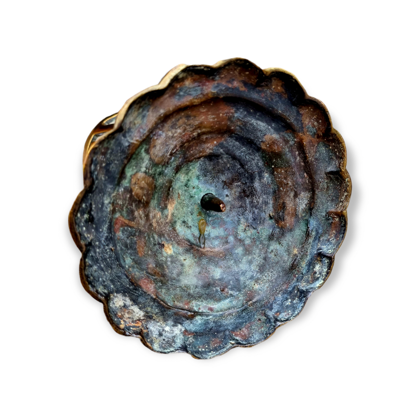 Late 18th Century Antique Brass Cresset Candlestick of Rare Form, Circa 1780-1800