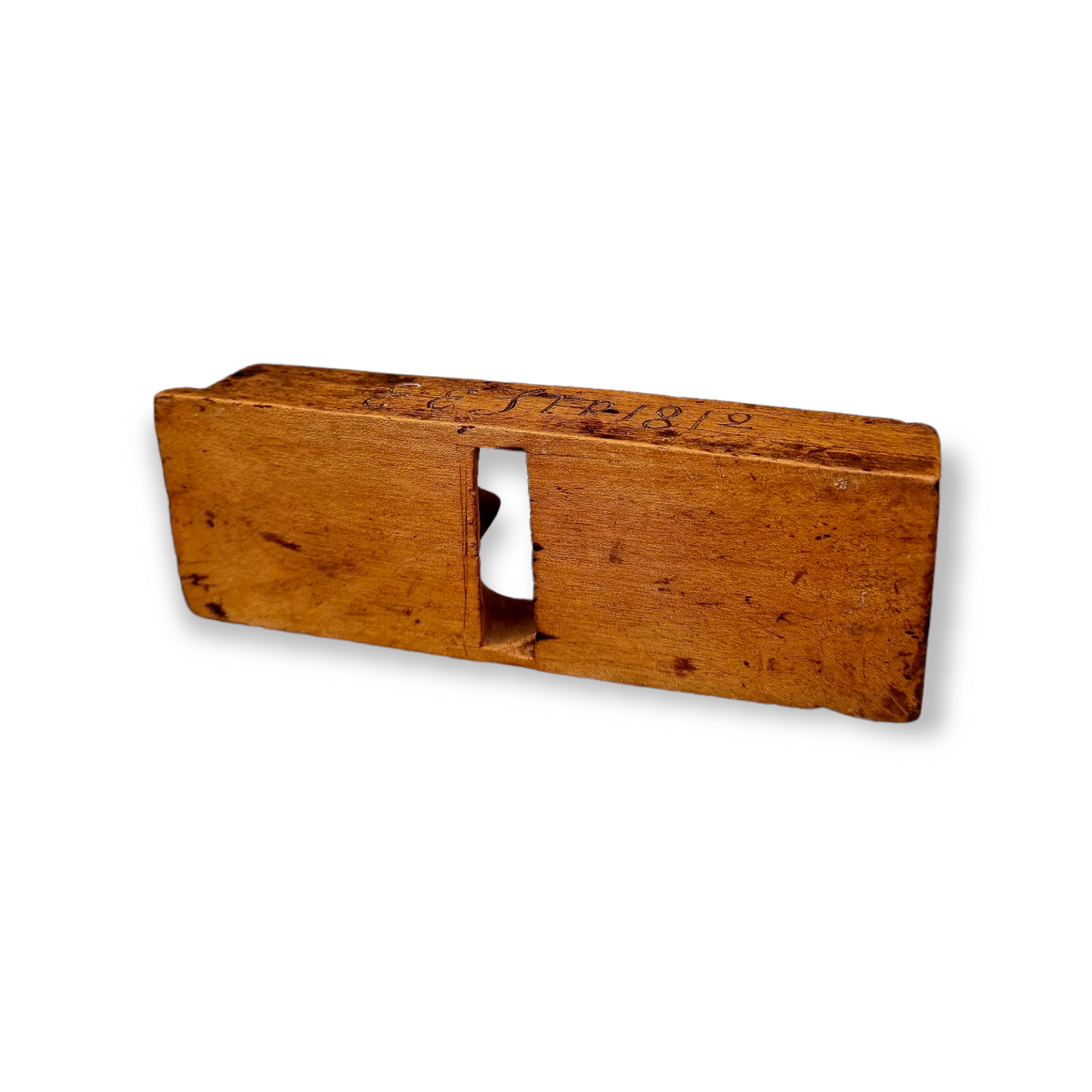 Diminutive 19th Century Scandinavian Antique Treen Box Plane, Bearing the Initials "EES" & Dated "1812"