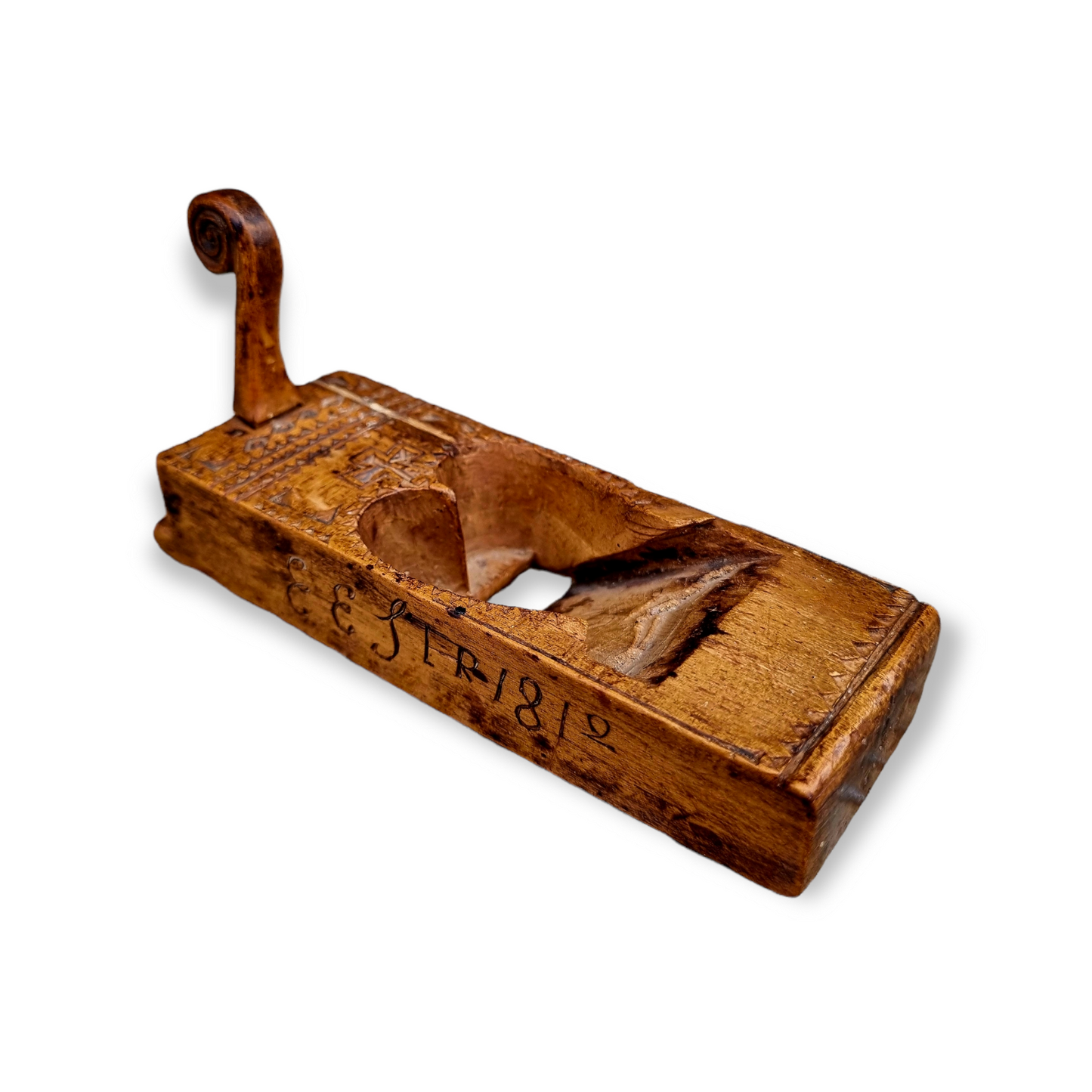 Diminutive 19th Century Scandinavian Antique Treen Box Plane, Bearing the Initials "EES" & Dated "1812"