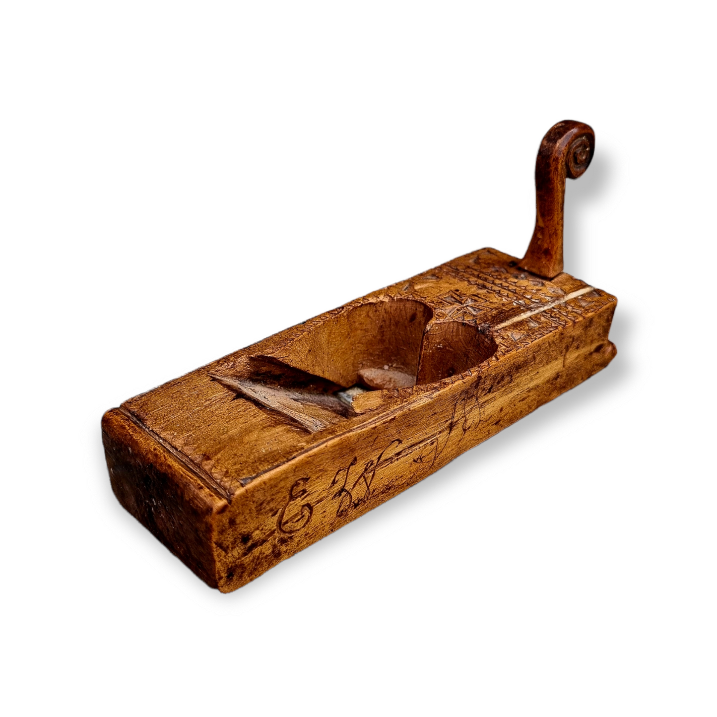 Diminutive 19th Century Scandinavian Antique Treen Box Plane, Bearing the Initials "EES" & Dated "1812"