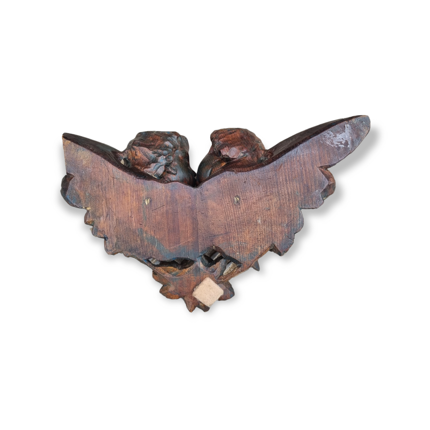 Decorative 19th Century Antique Carved Pine Depiction of Two Winged Cherubs / Putti Kissing