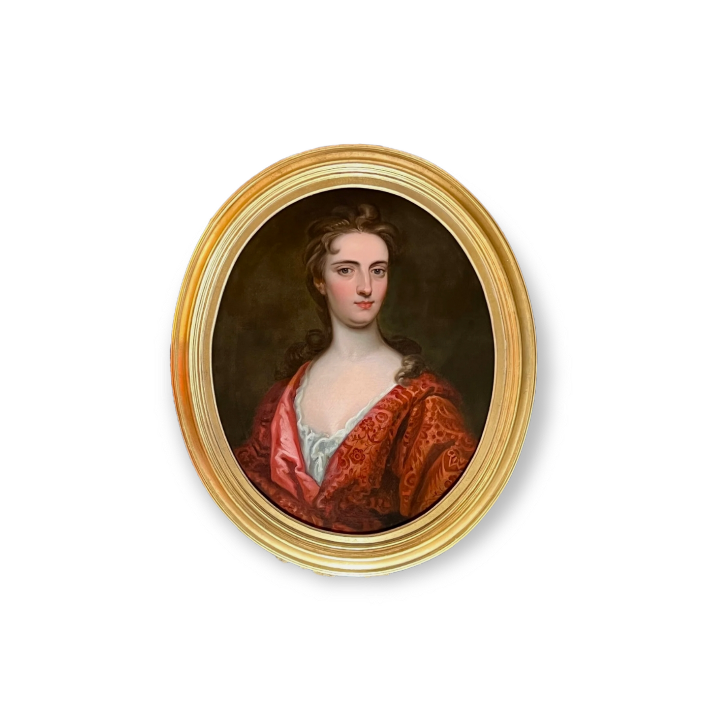 Follower of Sir Godfrey Kneller (1646-1723) - Late 17th Century / Early 18th Century English School Antique Oil on Canvas Portrait of a Lady