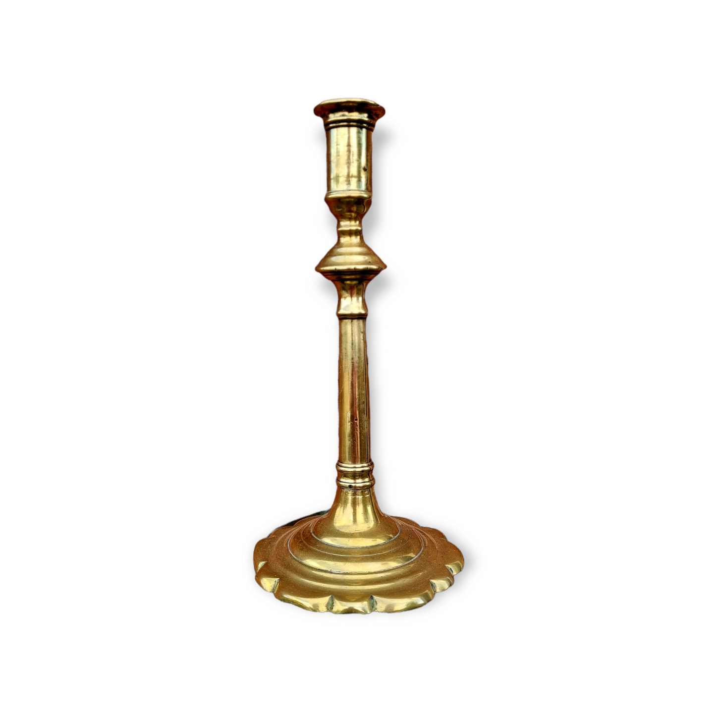 18th Century English Antique Brass Candlestick, Circa 1755-1760