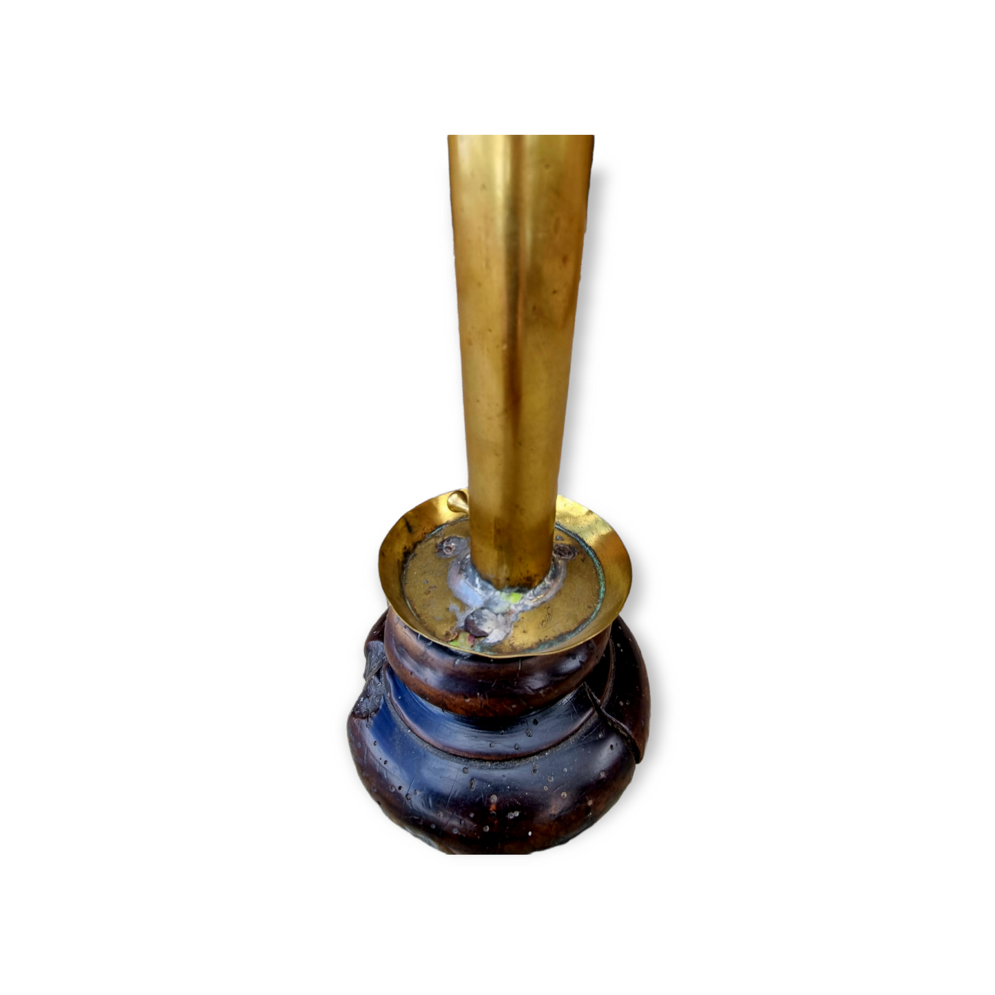 Late 18th Century Primitive English Antique Brass "Hog Scraper" Candlestick