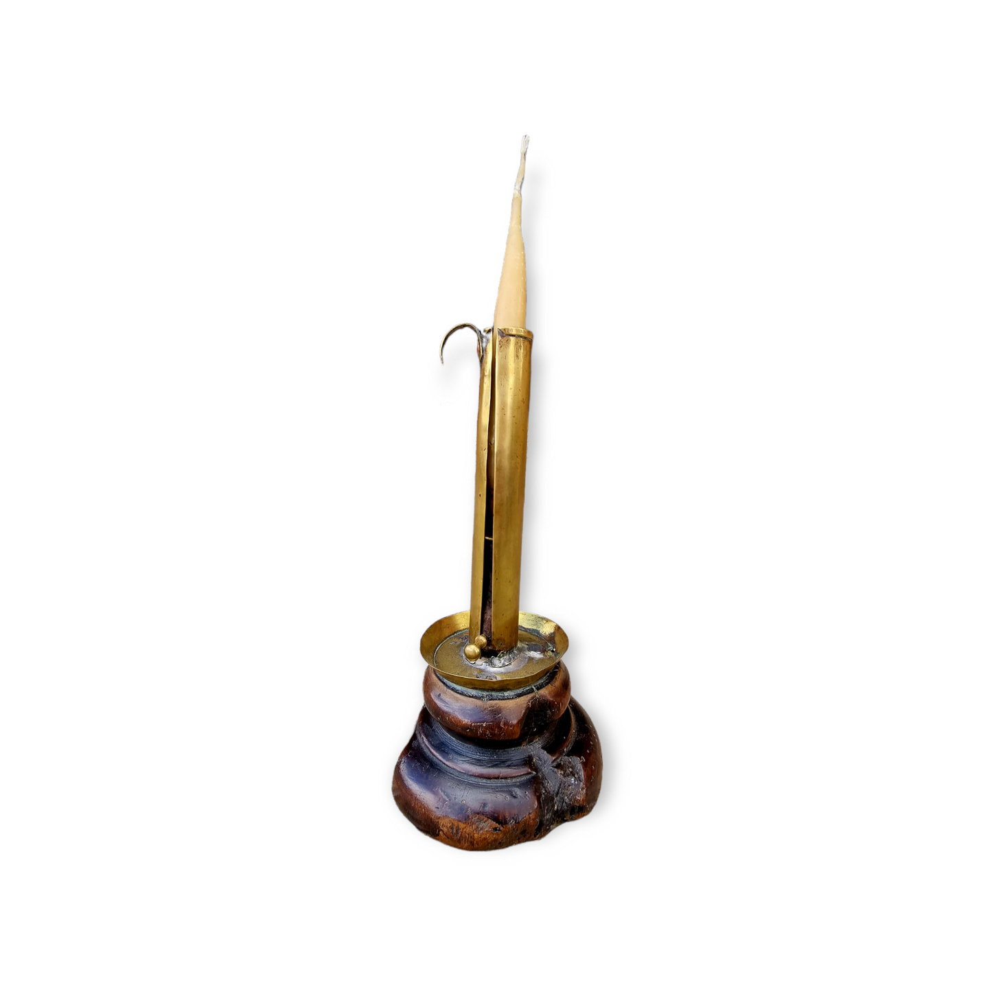 Late 18th Century Primitive English Antique Brass "Hog Scraper" Candlestick