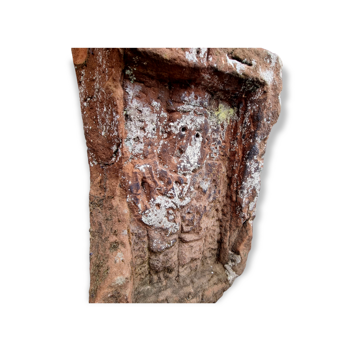 PRICE ON APPLICATION - Early 18th Century English Antique Sandstone Sundial Dated "1710" Supported On An Associated Base of Earlier Date, Thought to be an original Roman Altar Stone with a Naïvely Carved Figure of a Man