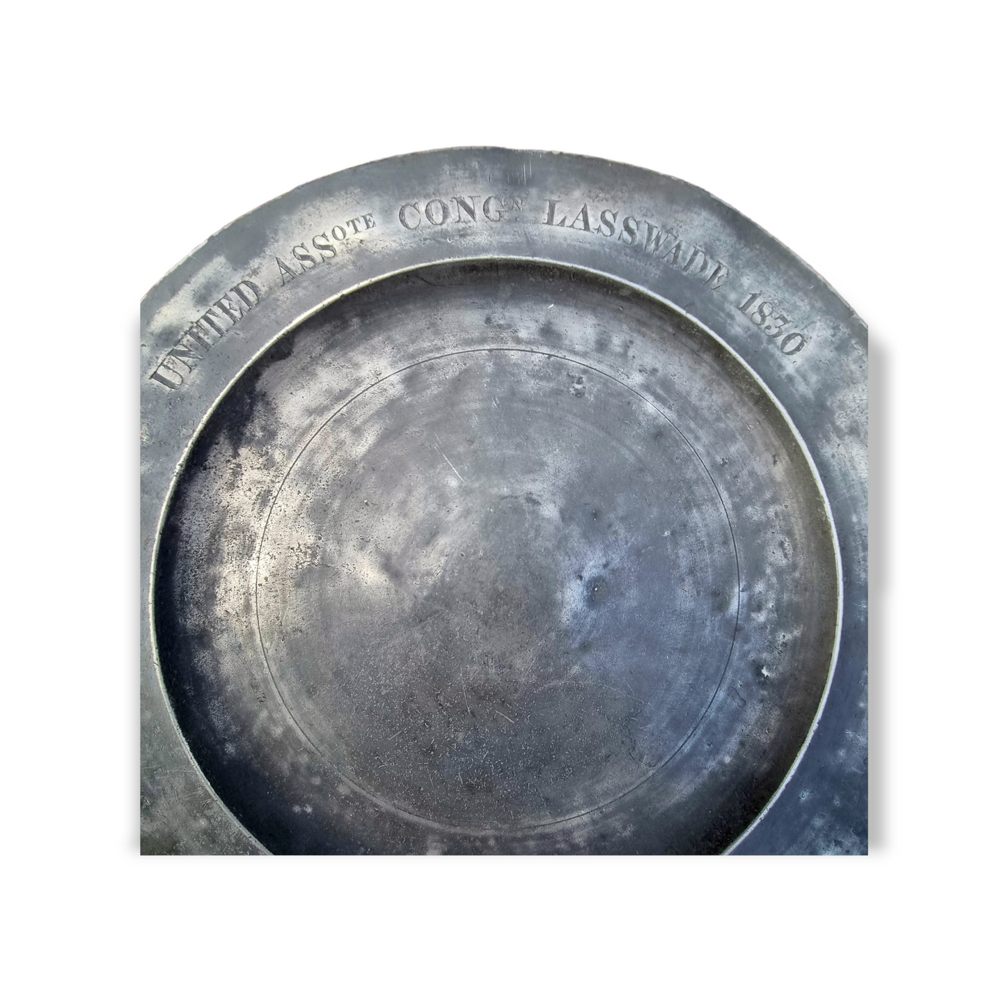 Robert Kinniburgh of Edinburgh - Early 19th Century Scottish Antique Pewter Charger Inscribed "United Assote Congn Lasswade 1830"