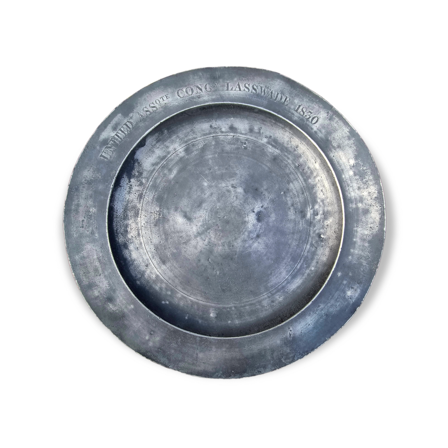 Robert Kinniburgh of Edinburgh - Early 19th Century Scottish Antique Pewter Charger Inscribed "United Assote Congn Lasswade 1830"