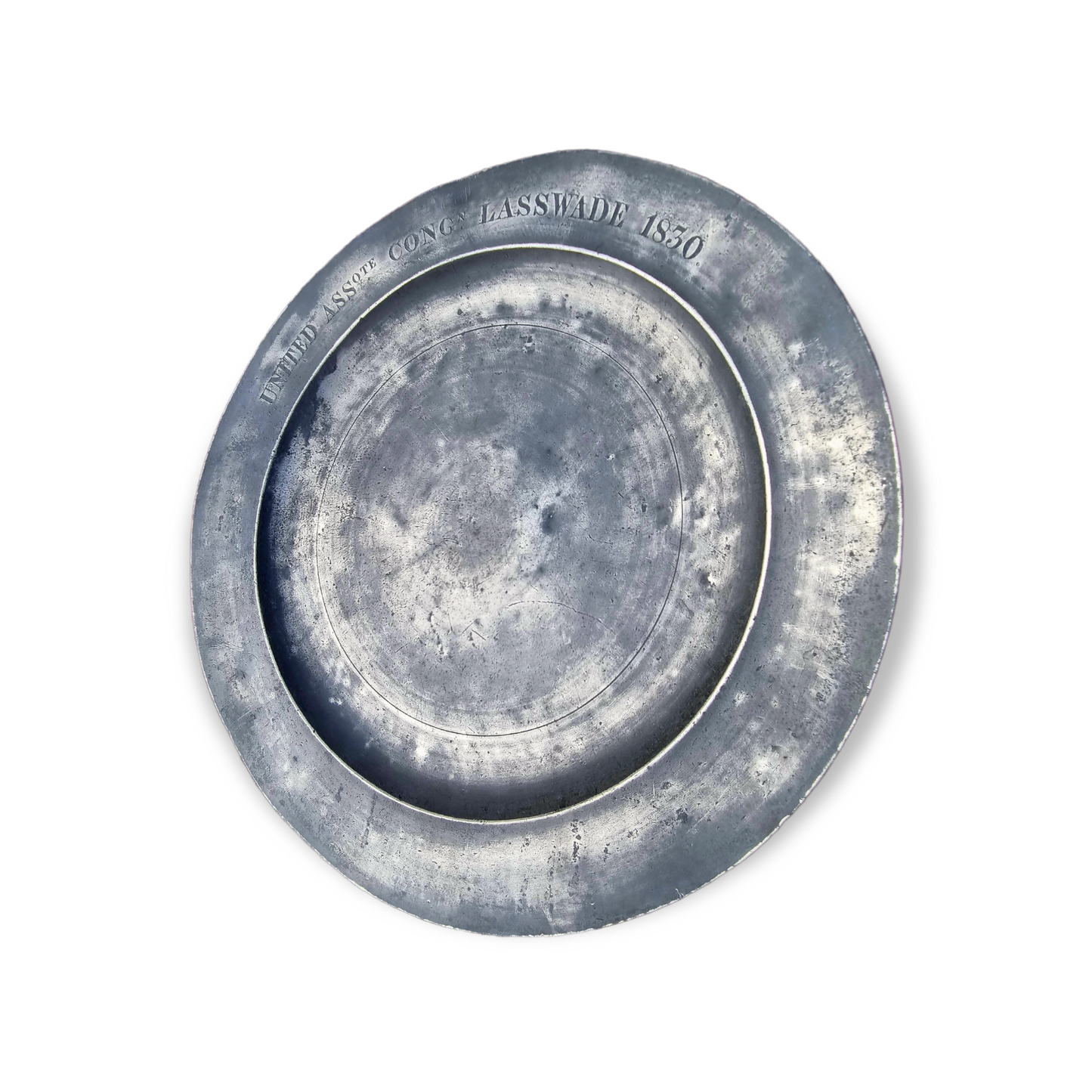 Robert Kinniburgh of Edinburgh - Early 19th Century Scottish Antique Pewter Charger Inscribed "United Assote Congn Lasswade 1830"