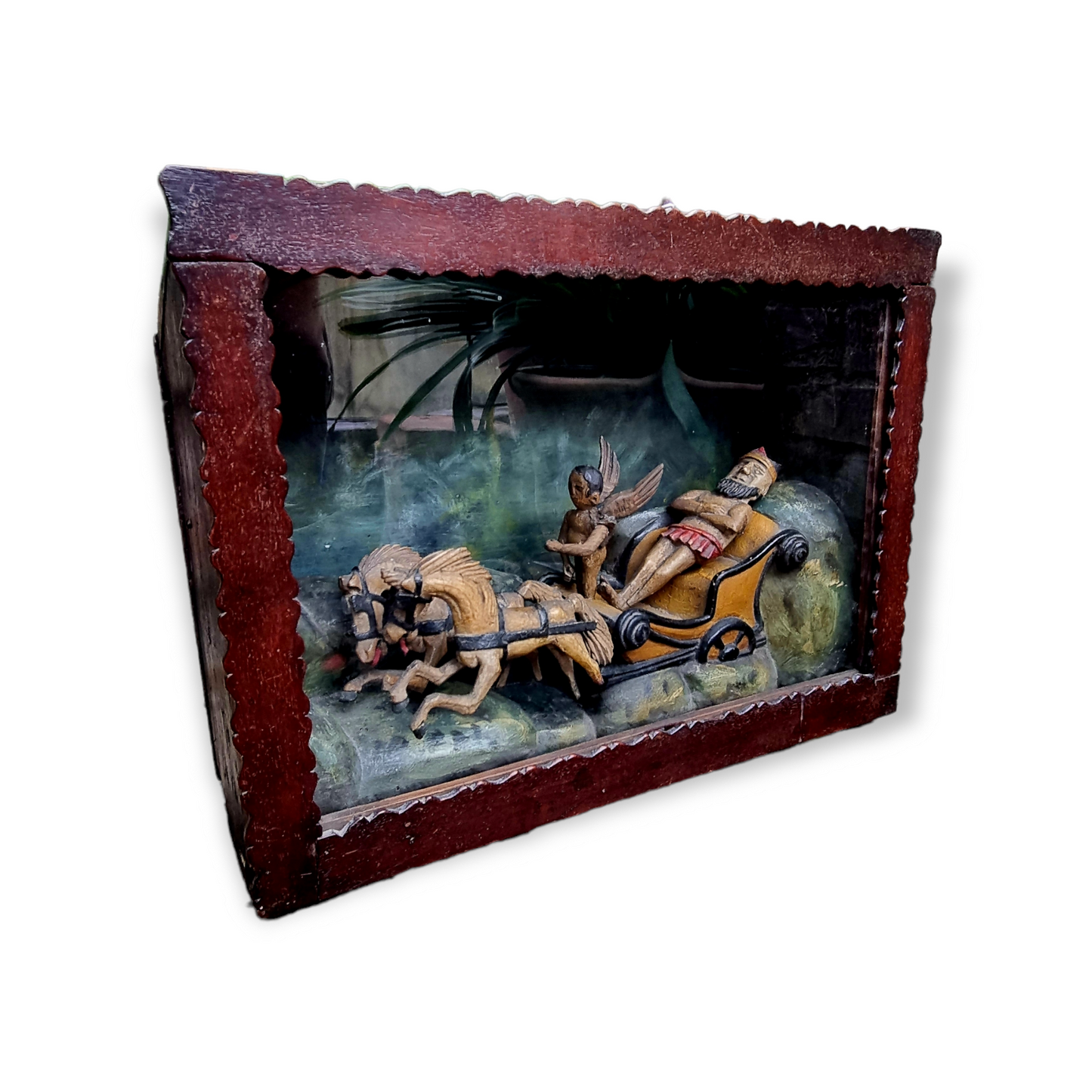 19th Century English Antique Folk Art Diorama | Elijah’s Fiery Chariot | Biblical Scene in Shadow Box