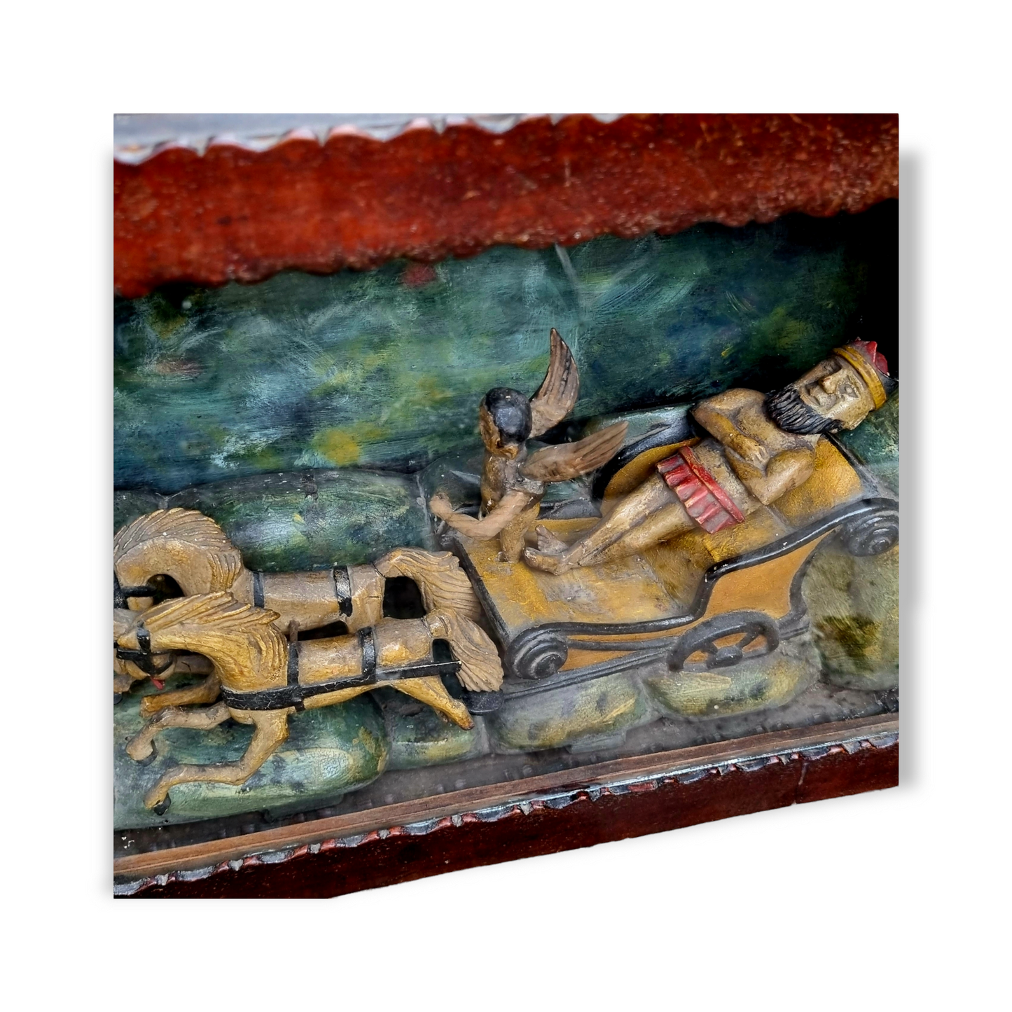 19th Century English Antique Folk Art Diorama | Elijah’s Fiery Chariot | Biblical Scene in Shadow Box