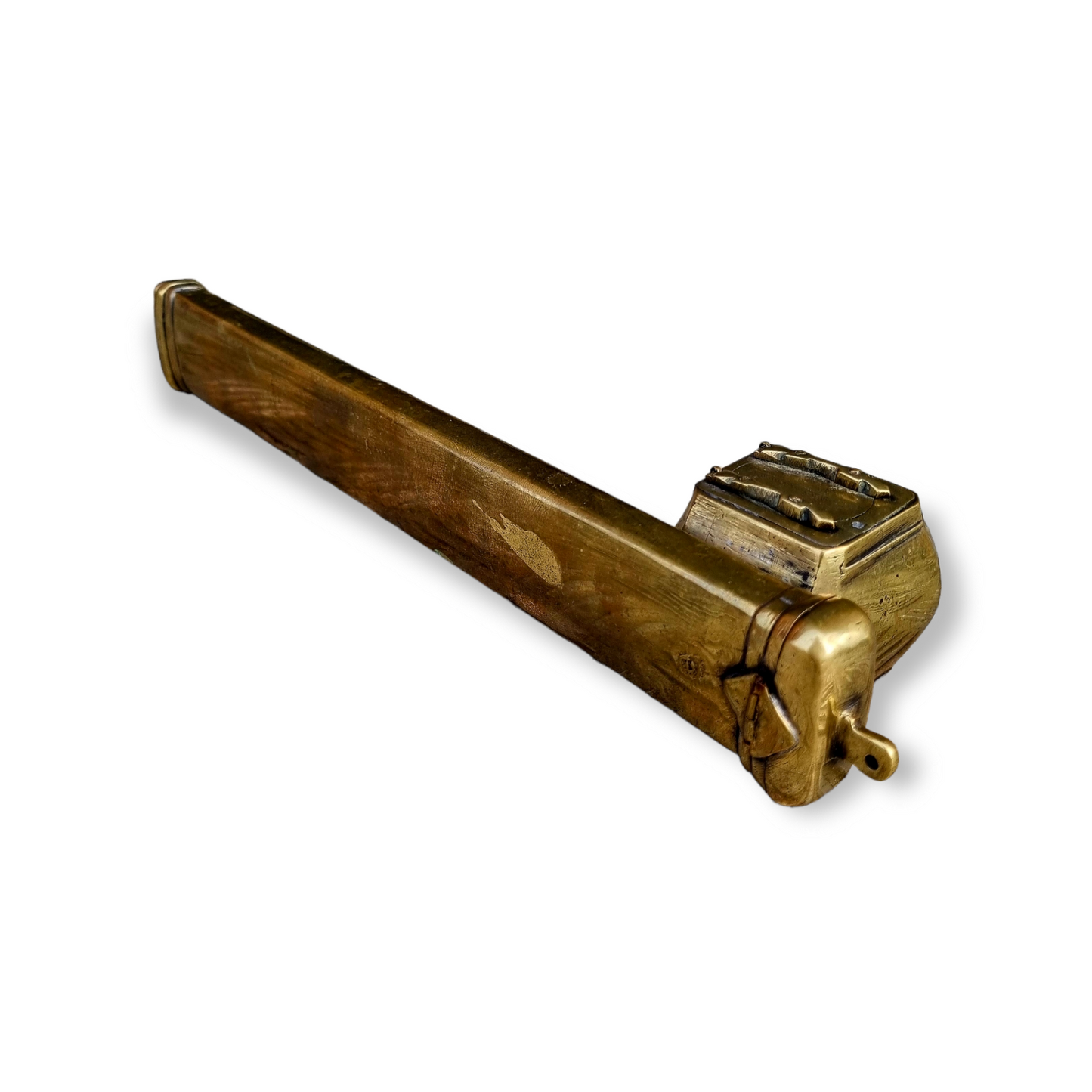 18th Century Continental Antique Brass Scribes Quill Pen Holder & Inkwell
