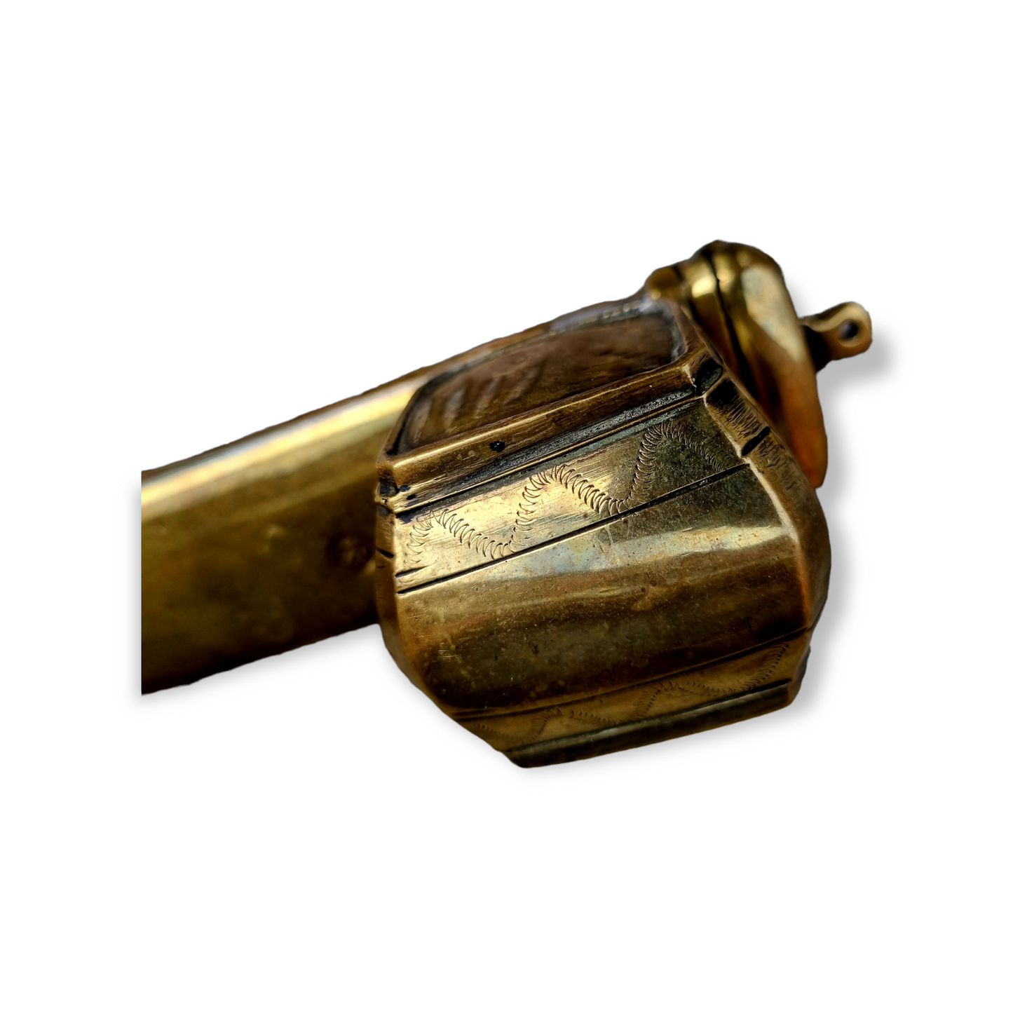 18th Century Continental Antique Brass Scribes Quill Pen Holder & Inkwell