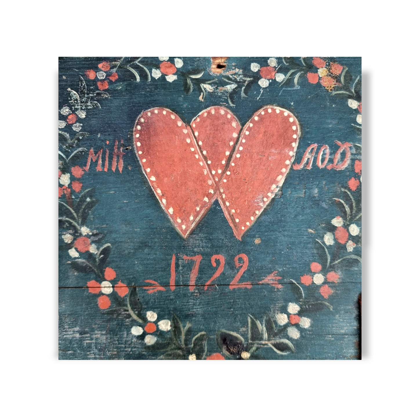 Early 18th Century Scandinavian Folk Art Painted Box Dated "1722" - Love Token