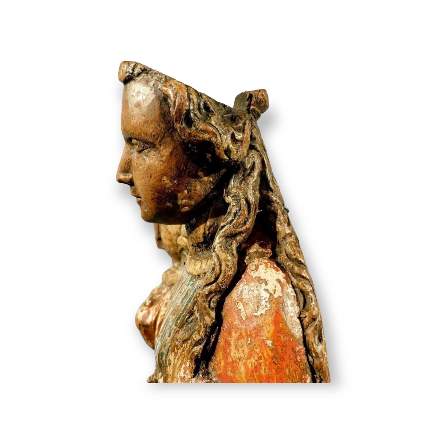 Late 15th Century German Antique Carved Oak Sculpture Of The Virgin Mary And Child