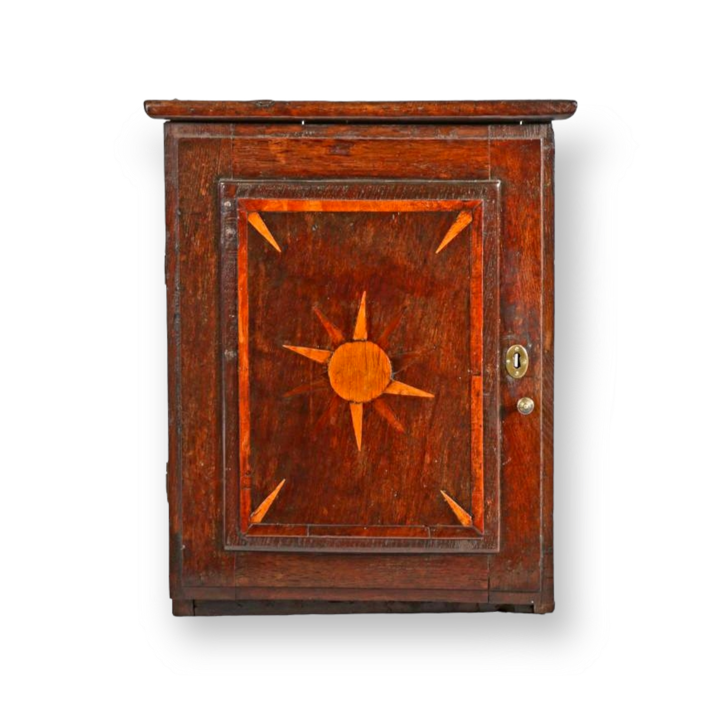 Early 18th Century English Antique Oak, Yew & Fruitwood Inlaid Spice Cupboard