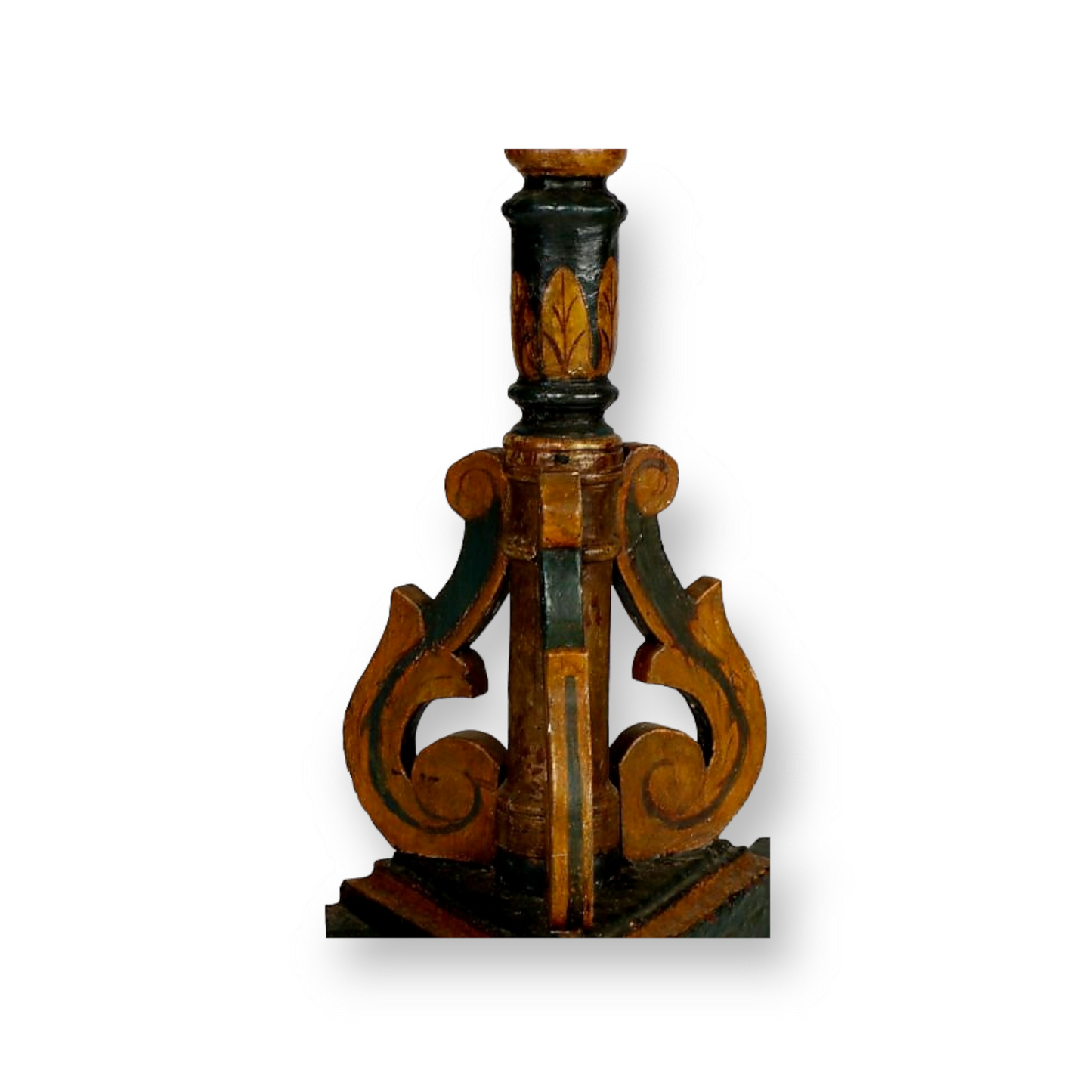 Large and Impressive Pair of 17th Century Antique Polychrome-Painted Standing Candlesticks, Circa 1680