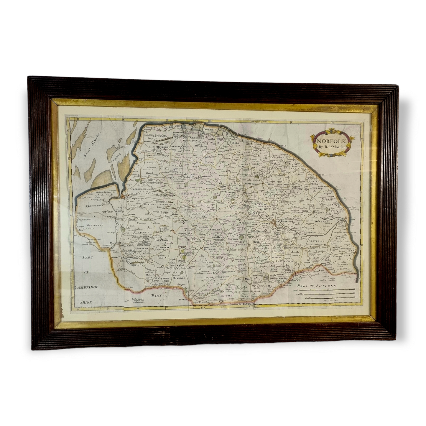 Original 17th Century Antique Map of The County of Norfolk, England, by Robert Mordern, Circa 1695