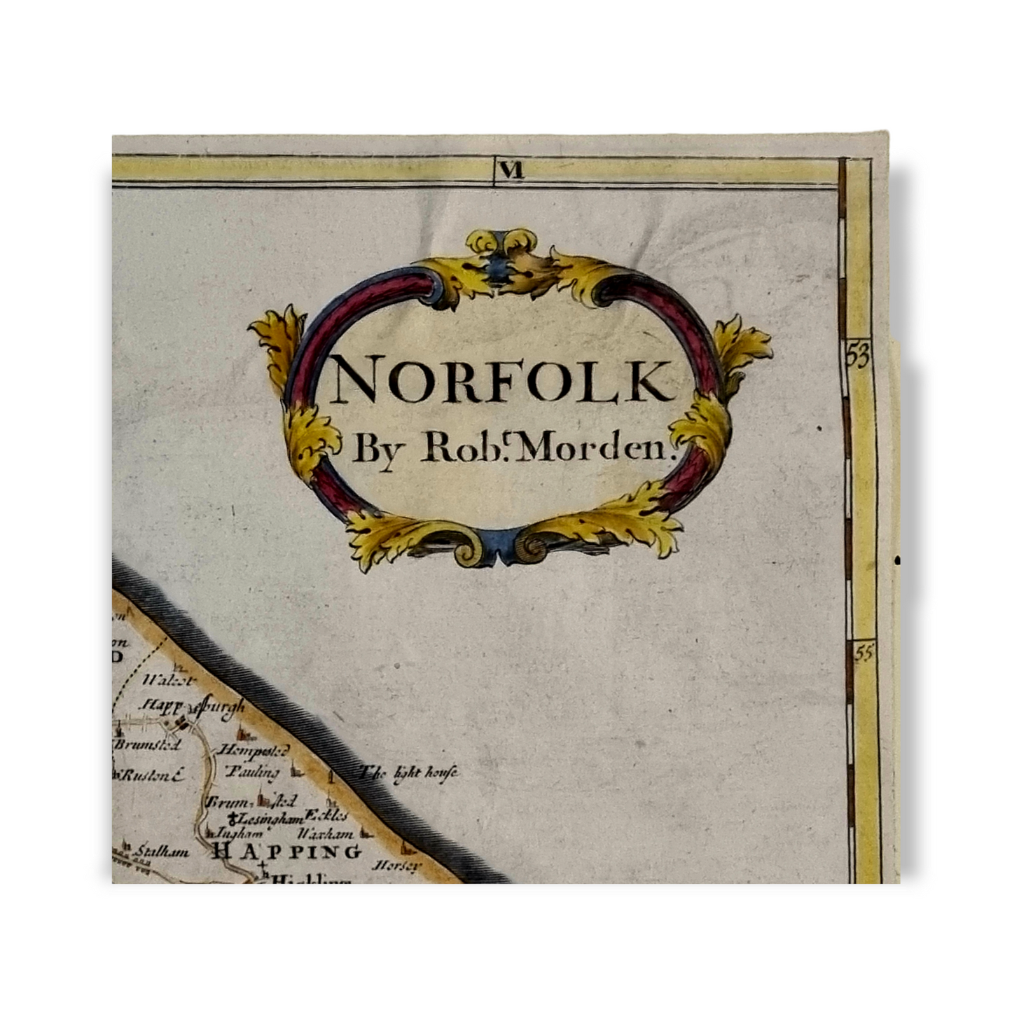 Original 17th Century Antique Map of The County of Norfolk, England, by Robert Mordern, Circa 1695