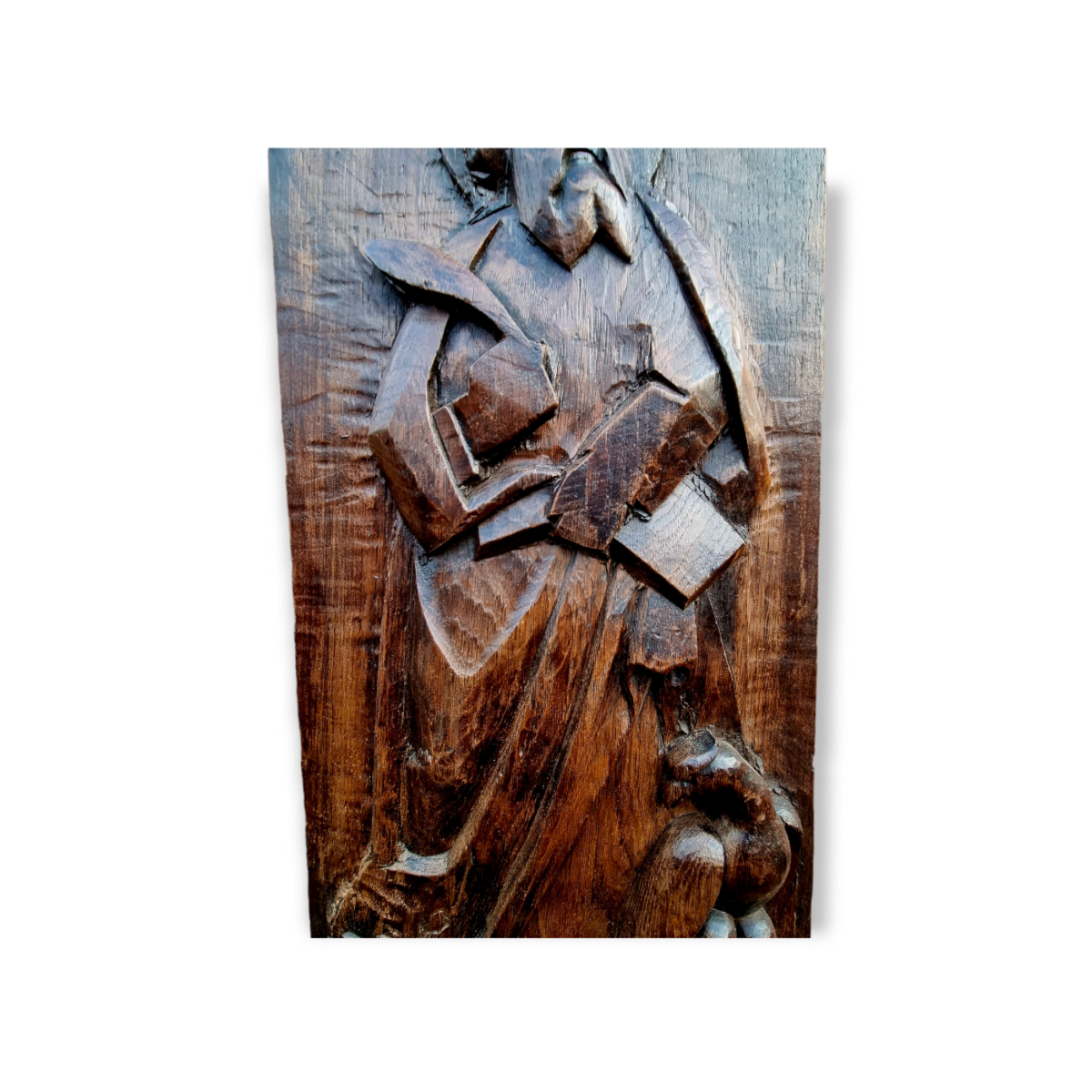 Naive Late 17th Century / Early 18th Century French Antique Carved Oak Figural Panel Of Saint John