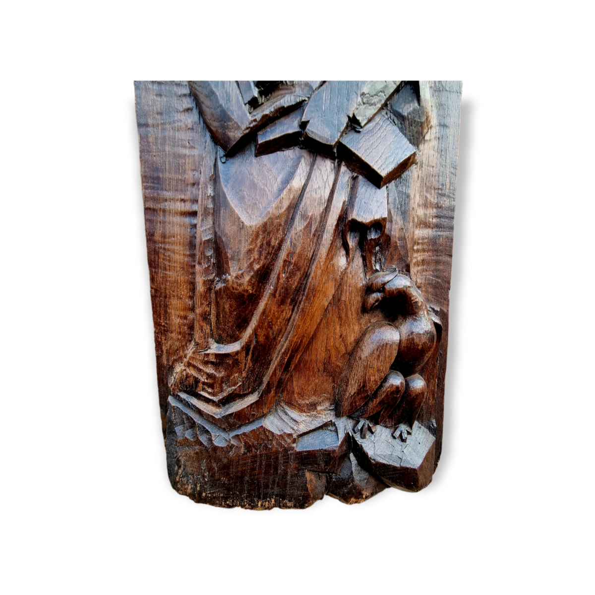 Naive Late 17th Century / Early 18th Century French Antique Carved Oak Figural Panel Of Saint John